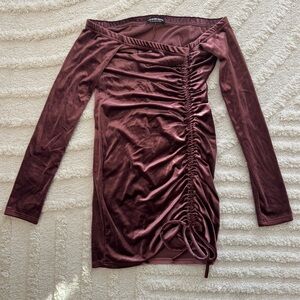 Fashion Nova Velvet Ruched Off-Shoulder Pink Dress